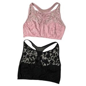 Flora Pink and Black Medium Bralette Lace Floral